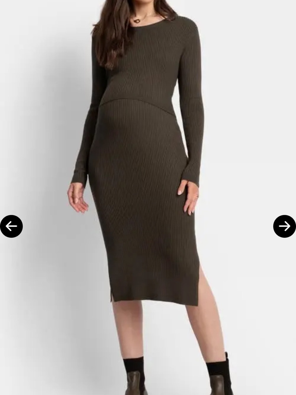 Seraphine RED Maternity Rib-Knit Midi Dress with Side Slit and Sweater